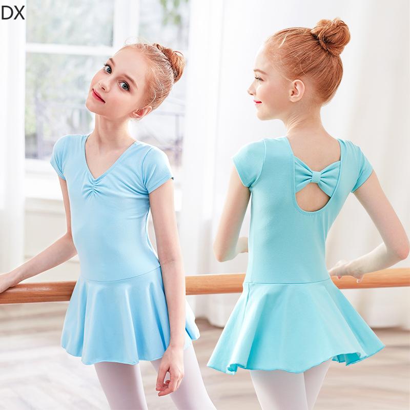 DX-Dance Costume Kids Costume Spring Short Sleeve Girls Bow Ballet Dress Girl