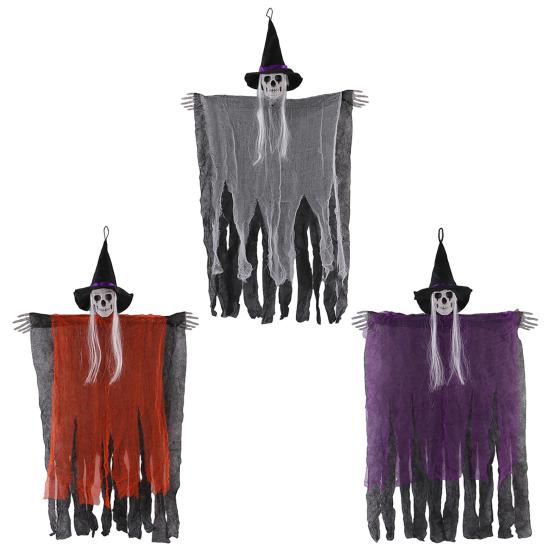 38" Halloween Hanging Witch Decoration, Spooky Scary Flying Skeleton Ghost for Outdoor, Indoor Haunted House Porch Yard Patio Decor
