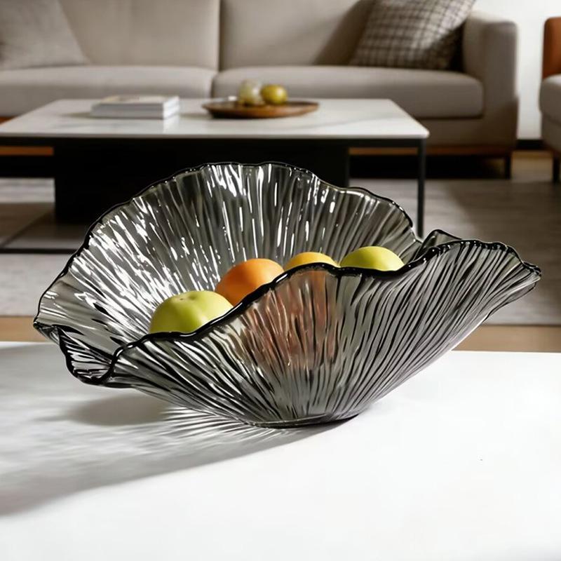 Glass Tray Ruffled Edge Pattern Fruit Plate Desktop Storage Candy Bowl Jewelry Dish Trays Decorative Home Decoration