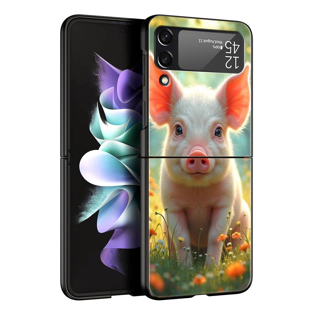 Cute Pig Hard PC Phone Case For Samsung Galaxy Z Flip 7 6 5 4 Black Cover For Galaxy Z Flip 3 Foldable Shell Fundas Capas Coque