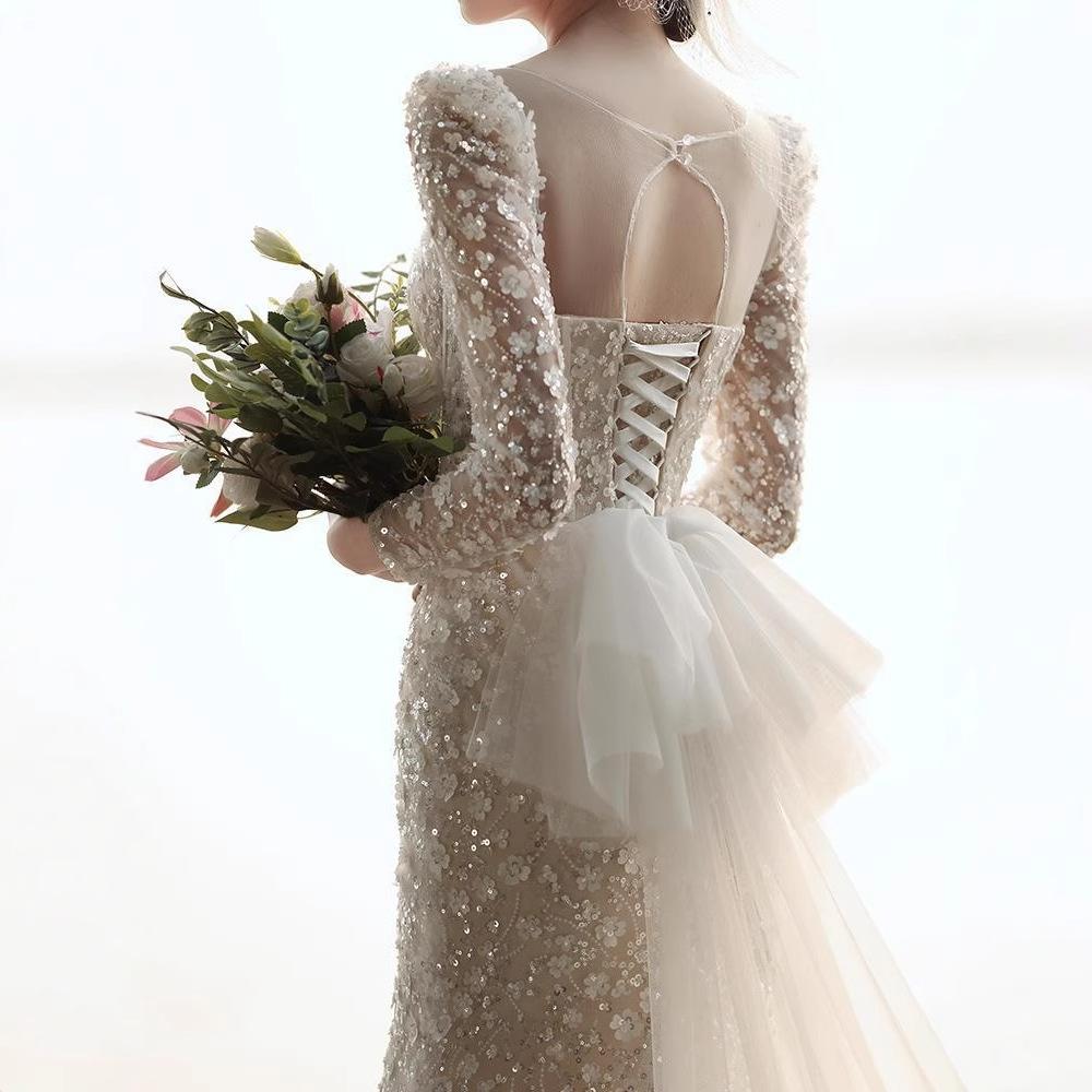 French light wedding dress 1011 new bridal temperament simple dress princess style fishtail travel photo wedding dress