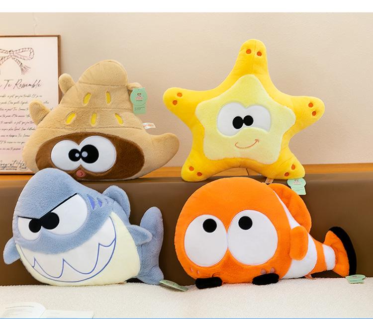 Cartoon Marine Animal Plush Pillow: Shark Star Cuddly Doll Sofa Cushion for Kids