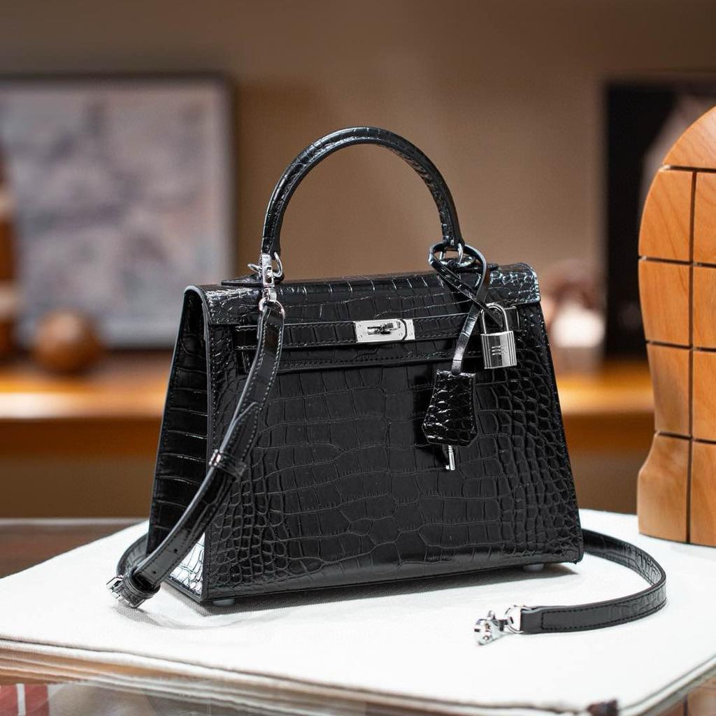 Top-grain Cowhide Crocodile Pattern Second-generation Commuter Crossbody Single-shoulder Bag, High-end Leather Hand-held Women's Bag