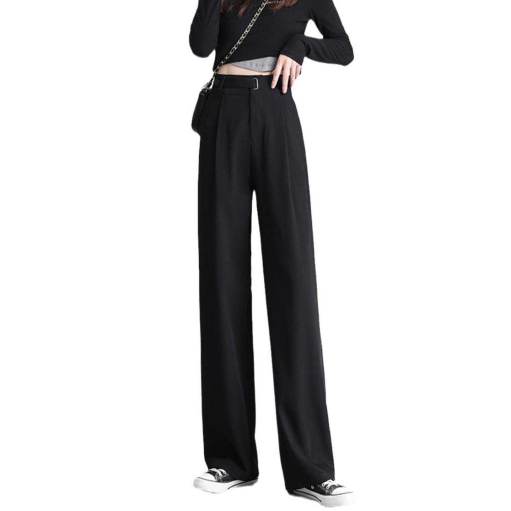 Pear-Shaped Slimming High-Waist Petite Black Straight-Leg Casual Pants for Women