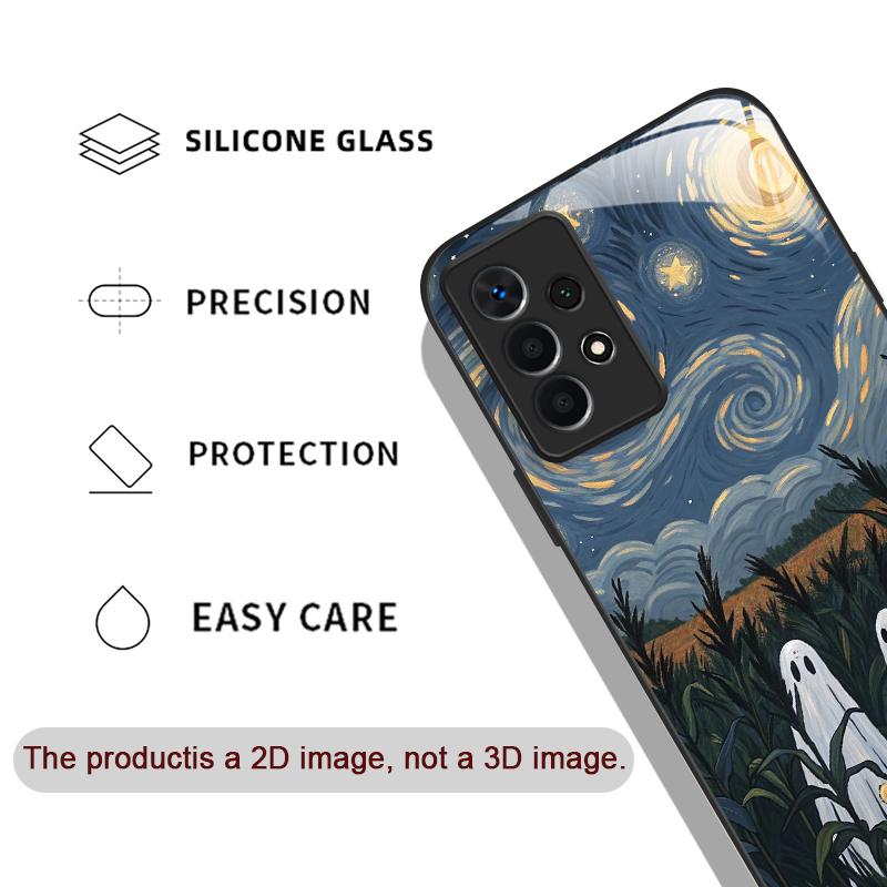 Custodia per Telefono in Vetro Temperato con Fantasia Astratta Fantasma Divertente per Samsung Galaxy A06 A55 A54 A53 A52 A36 A14 A15 A31 Copertura Posteriore Y2K