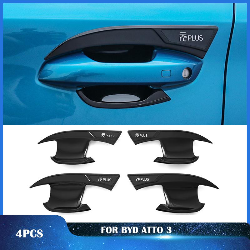 For BYD ATTO 3 Yuan Plus   Car Accessories ABS Chrome Door Handle Cover With Smart Key Hole Catch Cap Trim Molding