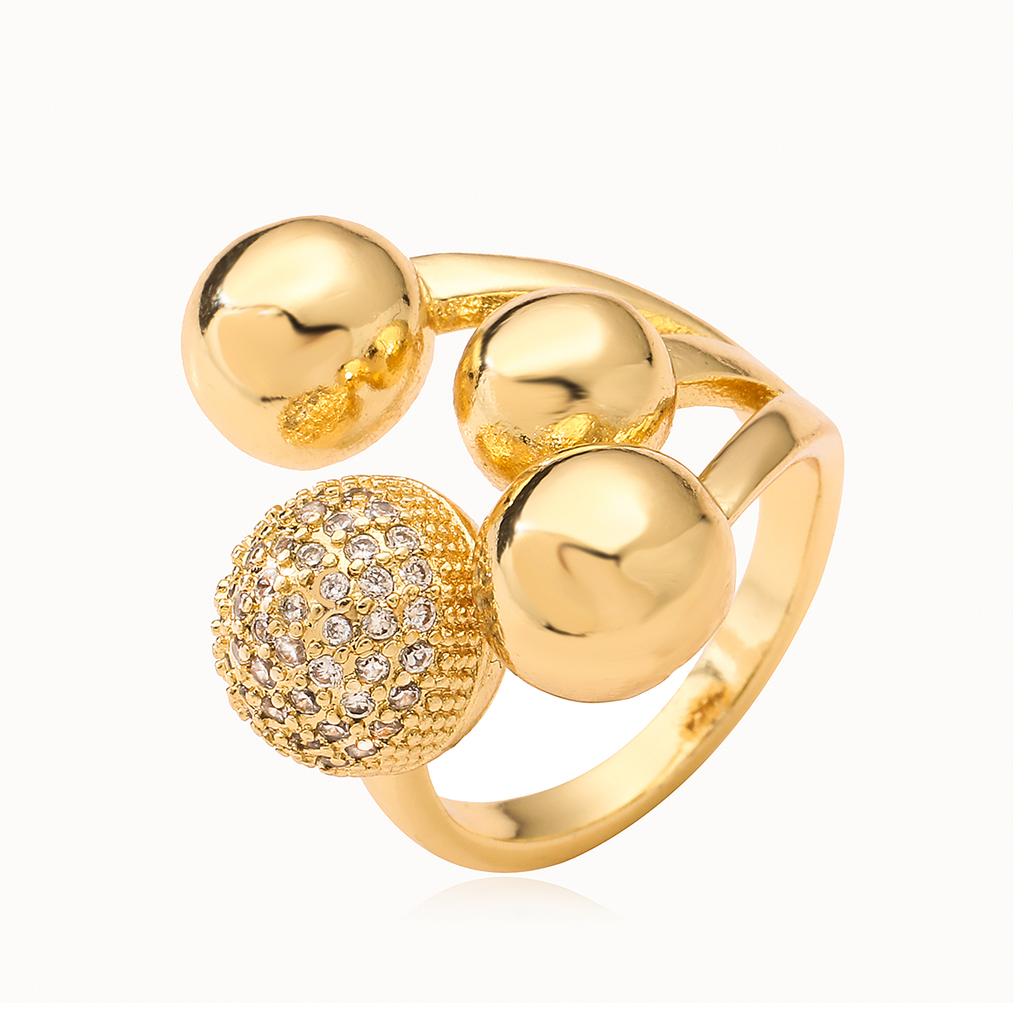 2025 New Fashion Silver/Gold Color High Polish Copper Zircon Jewelry Unique Design Geometric Ball Shape Rings For Women