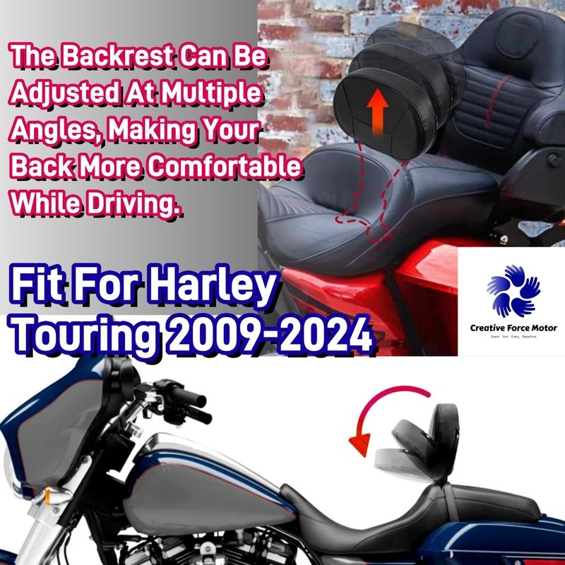Motorcycles Front Driver Rider Seat Backrest Pad Adjustable For Harley Davidson Touring Road King Street Electra Glide 2009-2025