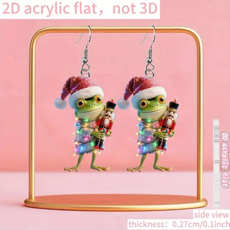 Green Frog Christmas Festival Acrylic Earrings