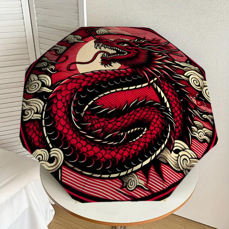 

1pc Red Dragon Circular Emblem Umbrella with Plastic Handle,Suitable for All Seasons Home Travel Outdoor UmbrellaDD1263