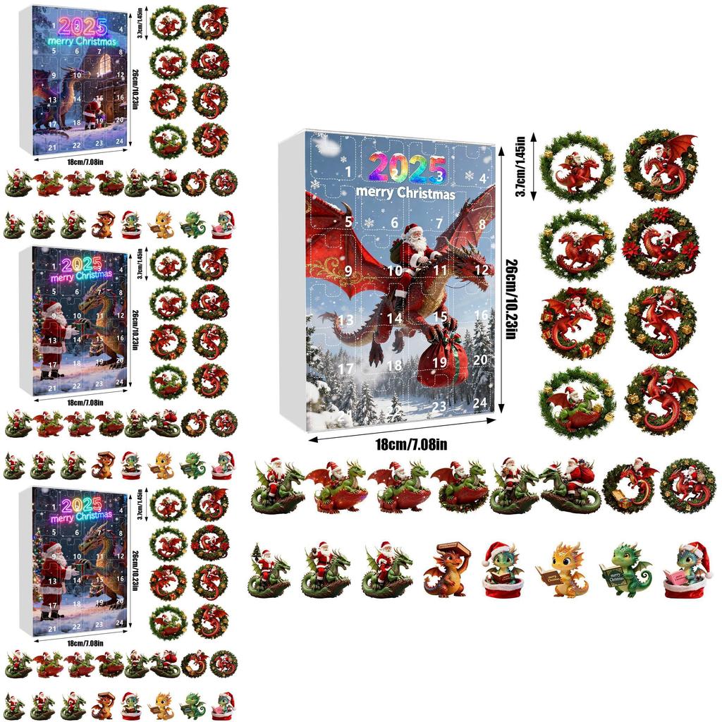 Christmas Countdown Advent Calendar With Santa Claus Dragon Acrylic Ornaments For Holiday Decor