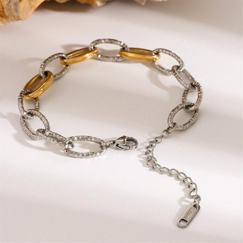 Stainless Steel Double Tone Handmade Bead Chain Bracelet Adjustable Length Wristchain Fashionable Wristwear Jewelry