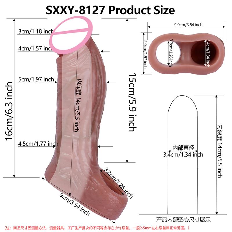 SXXY Reusable Silicone Condom Enlargement Penis Sleeve Extender Enhancer Penis Cocks Cover Adult Sex Toys for Men