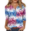 Women’s V Neck 3/4 Sleeve Blouse with Star Print Loose Fit Pullover Top Casual Lightweight Comfortable Shirt for Daily Wear