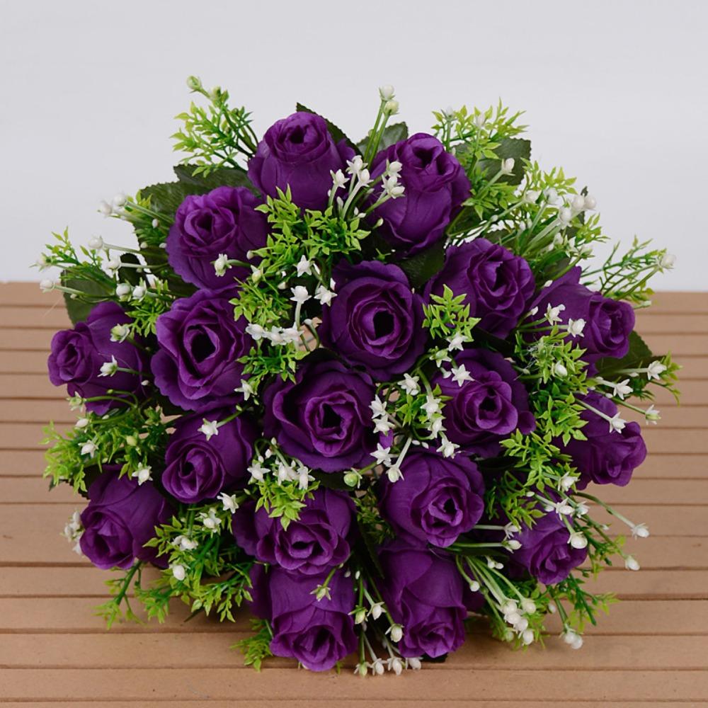 Mini Riktigt Glad Blomma 18 Huvuden Naturlig Simulerad Ros Ny Kristallgräs Bukett Heminredning