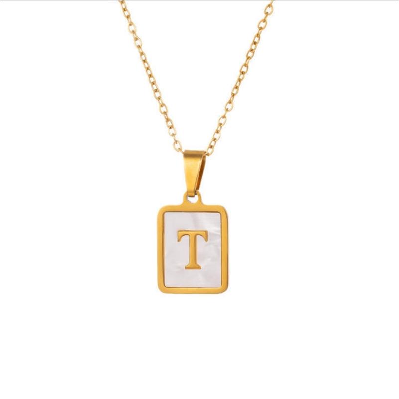 Stainless Steel Pendant Necklace Men Fashion Letter Square Card Necklace Adjustable Chain Necklace Present for Man Woman