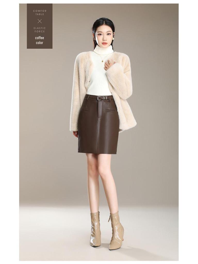 2025 Brand Korean Style A-Line Leather Skirt - Autumn/Winter Slimming, Comfortable, Hip-Hugging, Versatile, Fashionable.