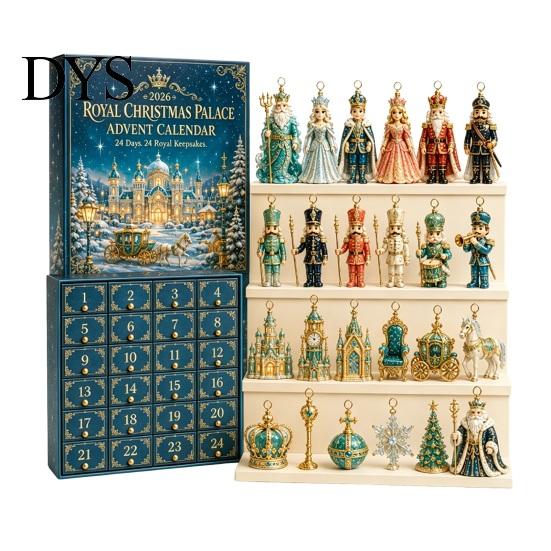 Acrylic Christmas Decoration Nutcracker Advent Calendar 2026, 24 Day Countdown Box with 2D Surprise Gift for Flat Pendants, Festive Tree Hanging