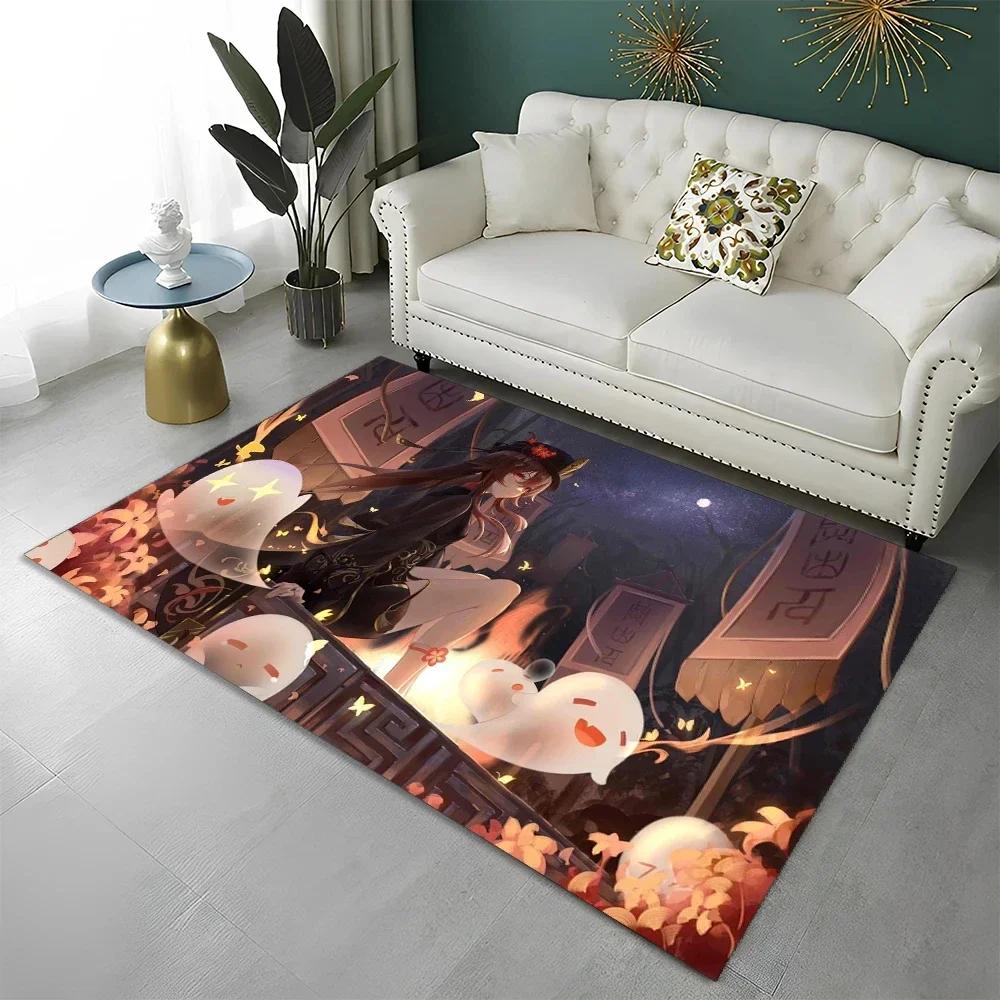 Genshin Impact Gamer-Cartoon-Teppich für Wohnzimmer, Schlafzimmer, Sofa, Fußmatte, Kinderzimmerteppich, rutschfeste Bodenmatte