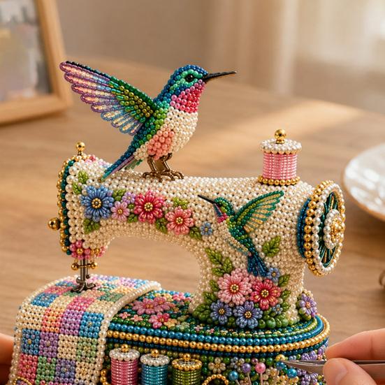 Yousheng Tiny 3D Beaded Sewing Machine DIY Kit for Kids & Adults, Exquisite Hummingbird Handmade Bead Craft Set, Stress Relief Creative DIY