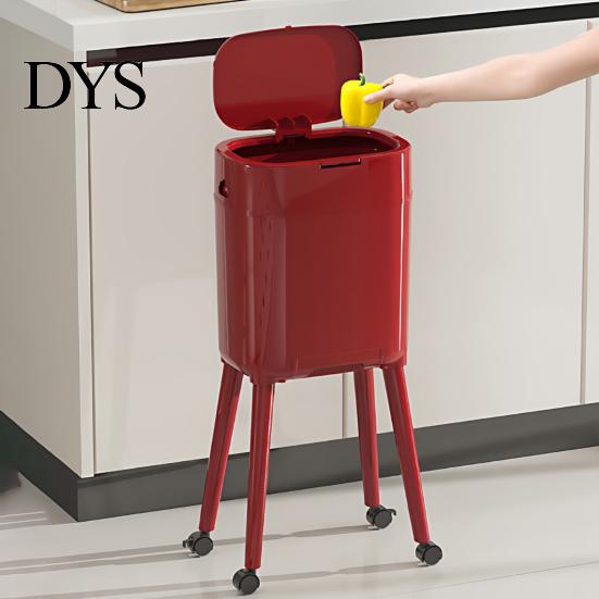 Odor Blocking Trash Bin Can with Heightened Legs And Wheels, 16L Capacity Press On Lid Kitchen Wheels Garbage Bin, Retro Style Waste Container