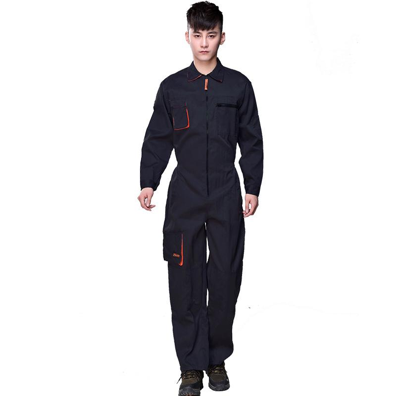 Korean-Style Gray Multi-Pocket Workwear Jumpsuit for Auto Repair and Labor Protection