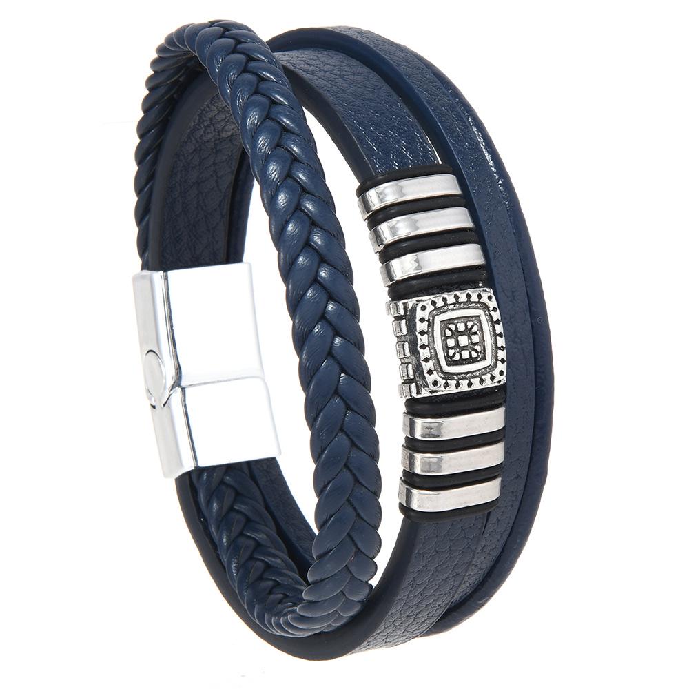 European-American Retro Style Zinc Alloy Multi-Layer Men's Leather Bracelet