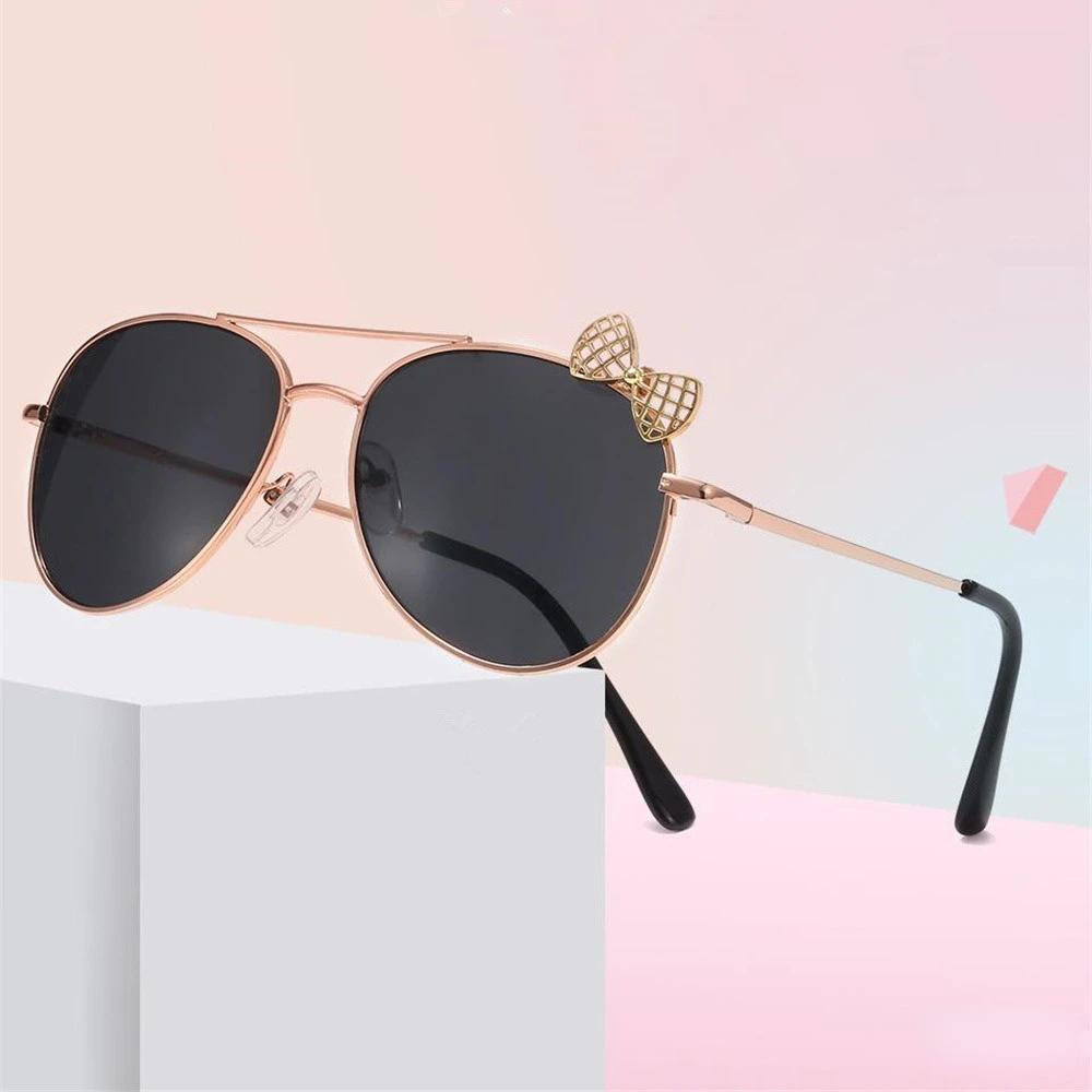 Kids Cute Sun Glasses Metal Material Glasses Frame Bow Children Sun Eyeglasses Fashion Style Gilrs Outdoor Goggles Eyewear UV400 Protection Gafas De