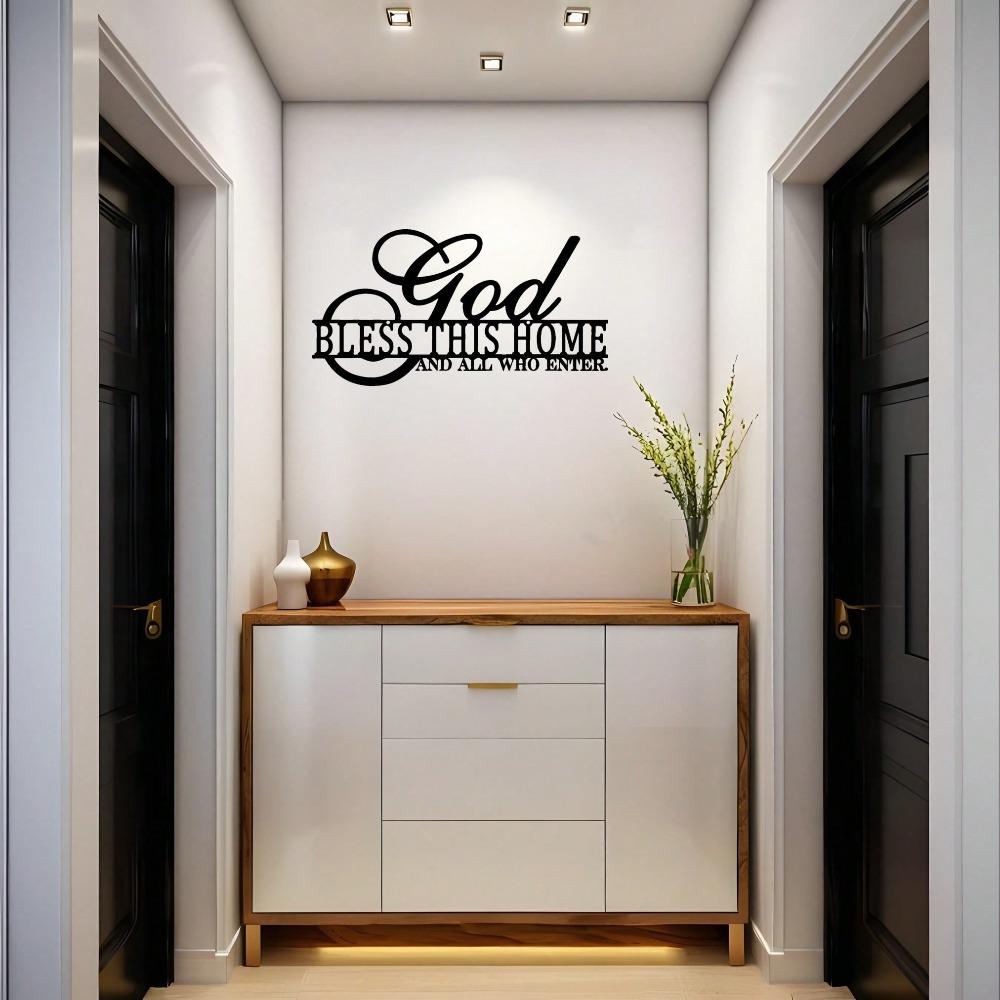 Large God Bless This Home Metal Wall Art Black Iron Laser Cut Rust Resistant Wall Decor for Family Office