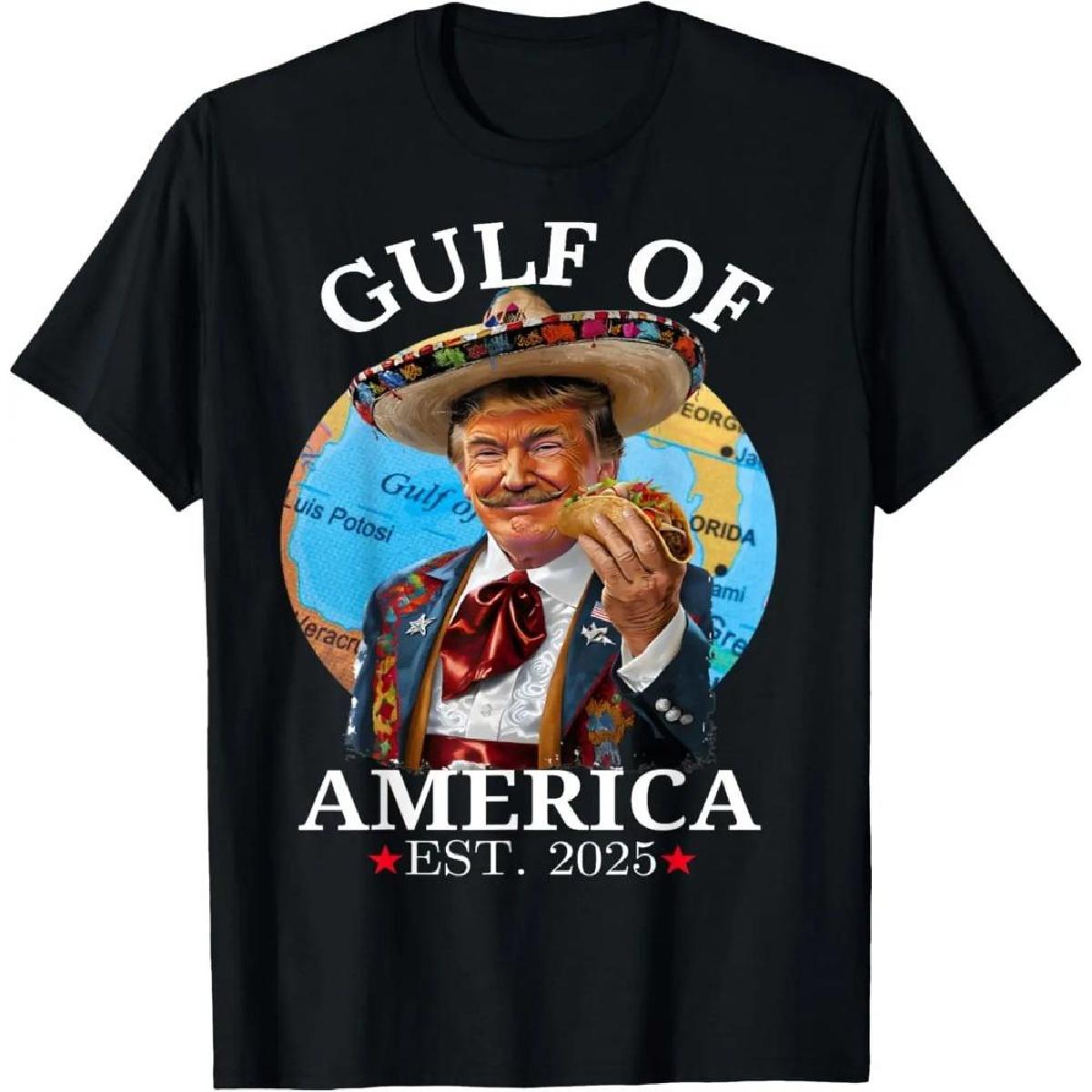 

Забавный Трамп Gulf Of Us America 2025 Trump Merchandise Мужская одежда короткий рукав круглый вырез печать свитер футболка XXXXXL чёрный