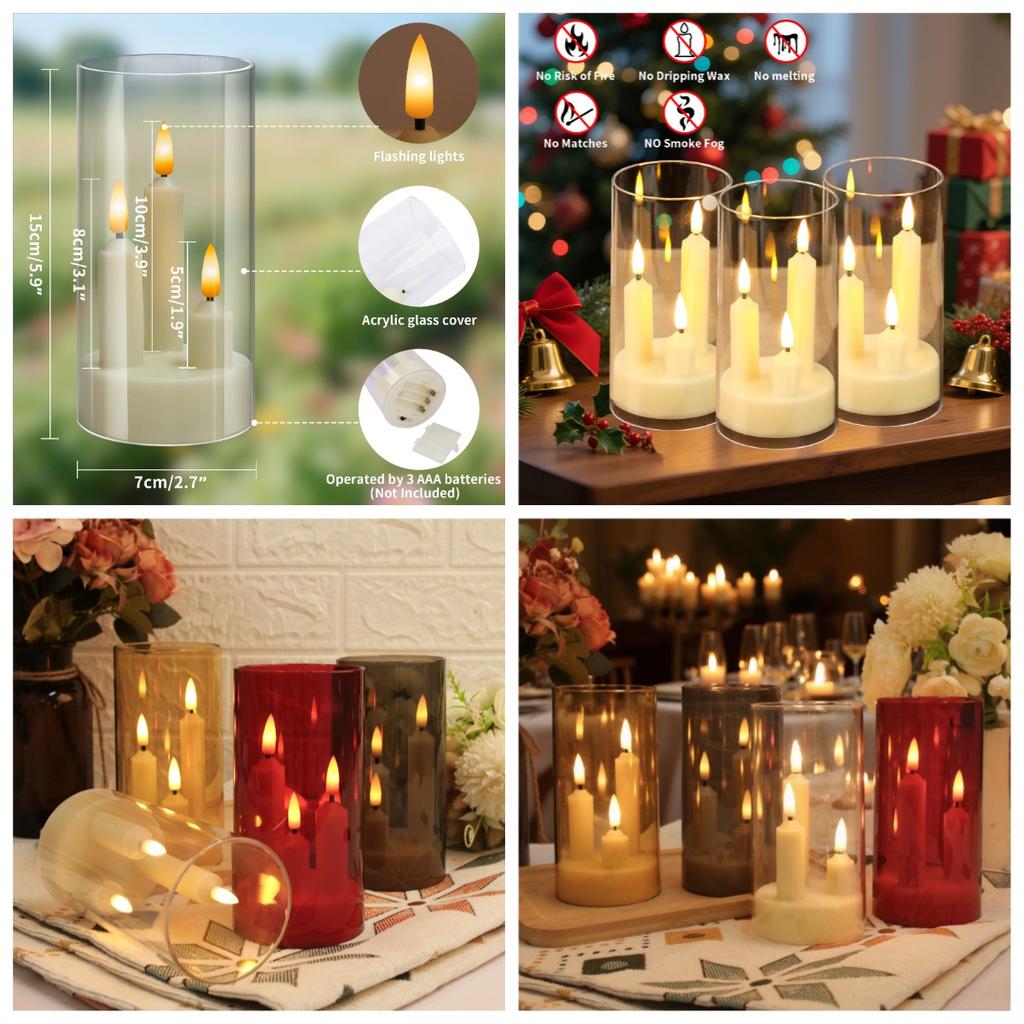 Flameless Flickering LED Candles with Lampshade Battery Operated Pillar Electronic Candles for Christmas Wedding Birthday Decor