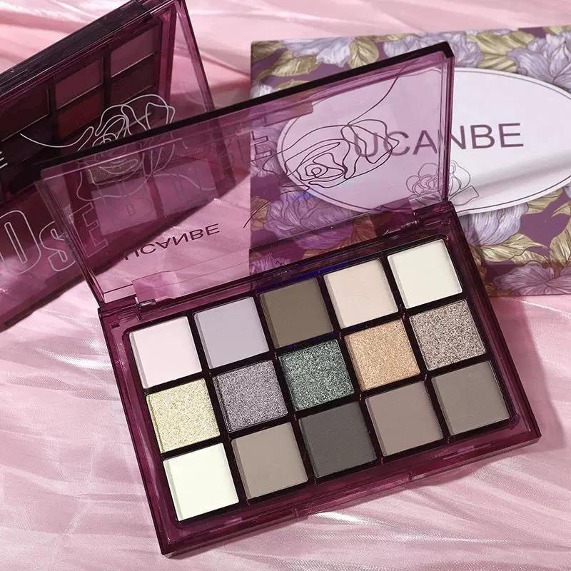 Ucanbe 15-Color Eyeshadow Palette Modern Futuristic Colorful Olive Green Gold Hong Kong Style Retro Daily Commute Light Makeup