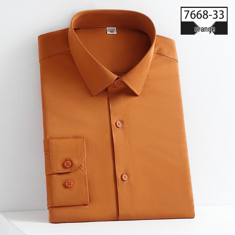Autumn Men's Slim Fit Non-Iron Solid Color Long-Sleeved Square Collar Shirt