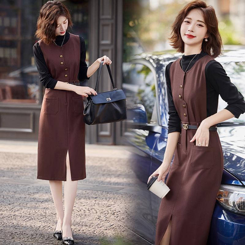 Vest strap dress knitted sweater two-piece set women's spring and autumn new temperament slim primer set skirt