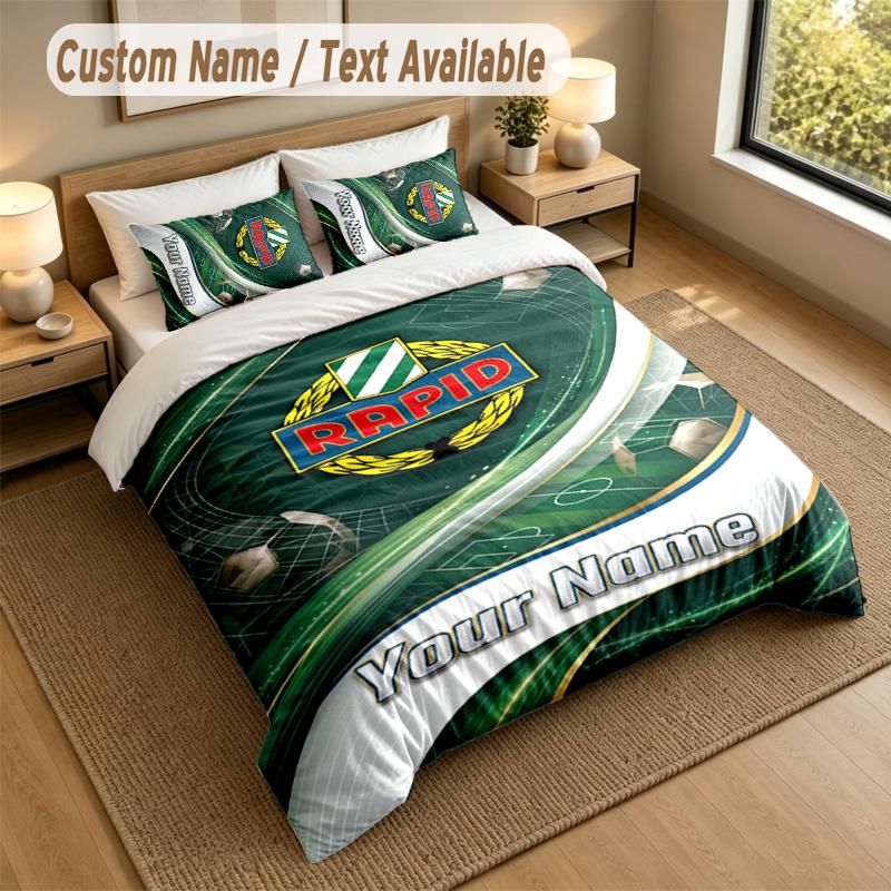 3Pcs Bedding Set Custom Name Text, 1 Sheet 2 Pillowcases Home Bed DecorRapid Wien FC