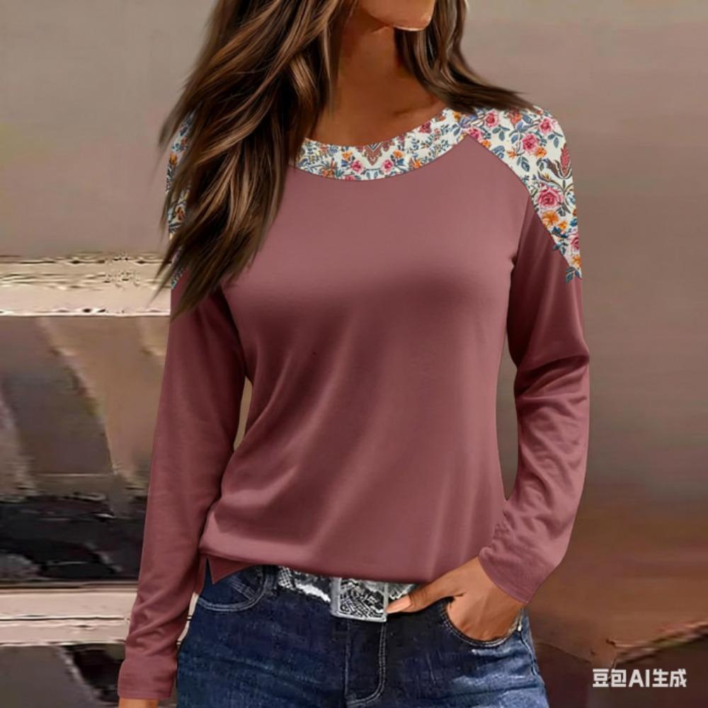 Women's T-shirt 3D Floral Print Fashion Long Sleeve Pullover Round Neck Tops Holiday Weekend Outdoor Streetwear Women Tees Clothing