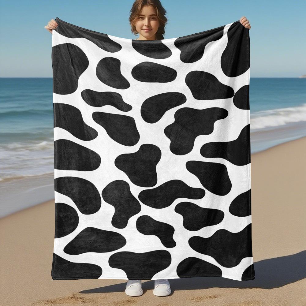 1PC cow printOutdoor Flannel Blanket - Soft Plush Decor for Picnics, camping, Bedroom, Playroom, Office, or Lunch Break 1364A