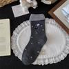 Grey-toned Autumn and Winter Wool Embroidered Soft Striped Mid-calf Socks Polka Dot Socks Women's Pile Socks