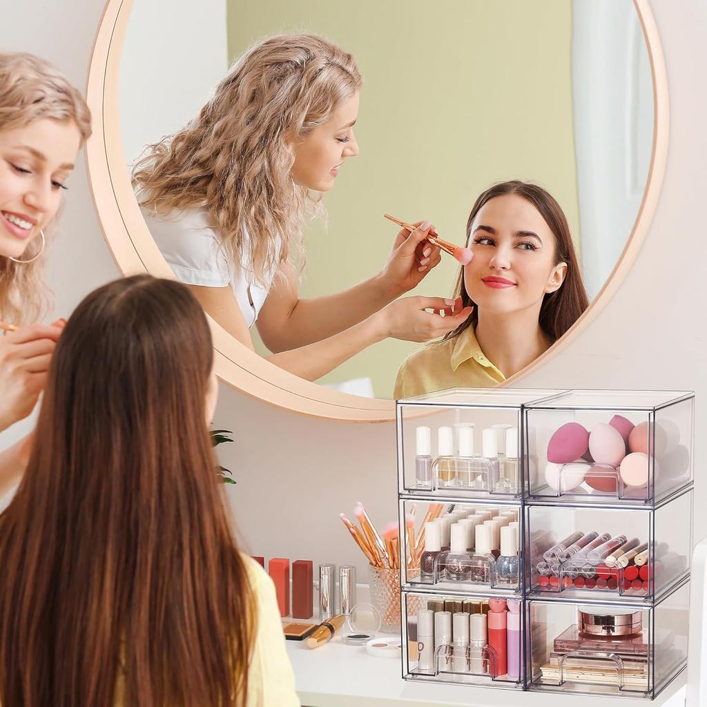 4er-Pack durchsichtige stapelbare Schubladen (4,4'' groß): Für Badezimmer-Make-up, Waschtische, Unterschränke, Küchenschränke/Vorratskammern – ideal für die Organisation zu Hause.