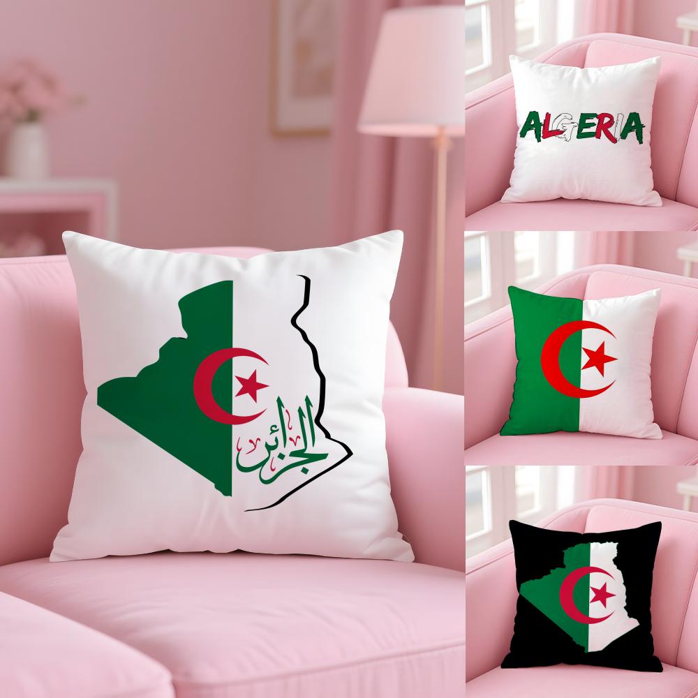 Algeria Flag National Cushion Cover Plush Fabric Soft Double-Sided Printed Invisible Zipper Sofa Pillow Case Home Decor