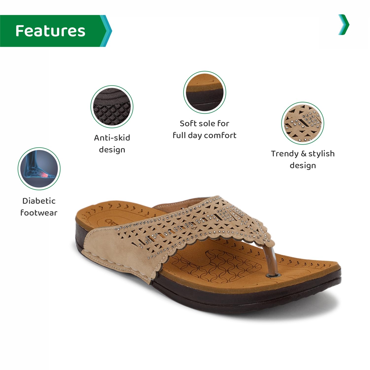 

Ortho Joy Doctor Slipper For Women Fancy || Orthopedic Women S Slipper || Regular Wear Slippers For Women 9 UK бежевый