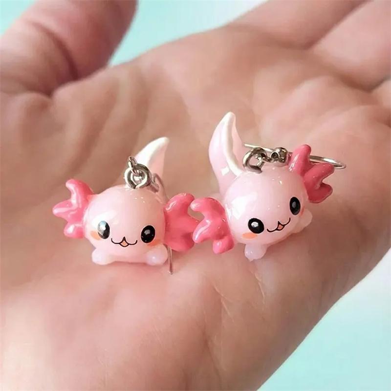 

Cute Pink Axolotl Pendant Earrings Creative 3D Resin Accessories Sea Animal Jewelry Kawaii New Trendy Birthday Gift for Women
