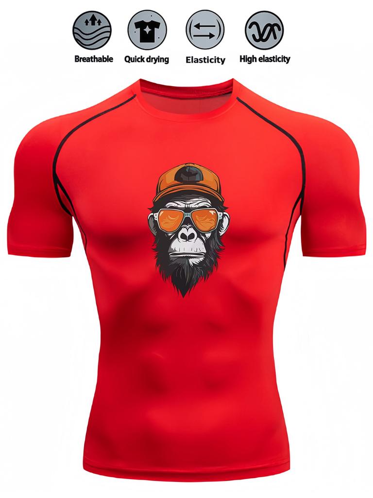 Men's Slim Fit Compression Shirt Quick Dry Breathable Gym Running Funny Animal Print Activewear