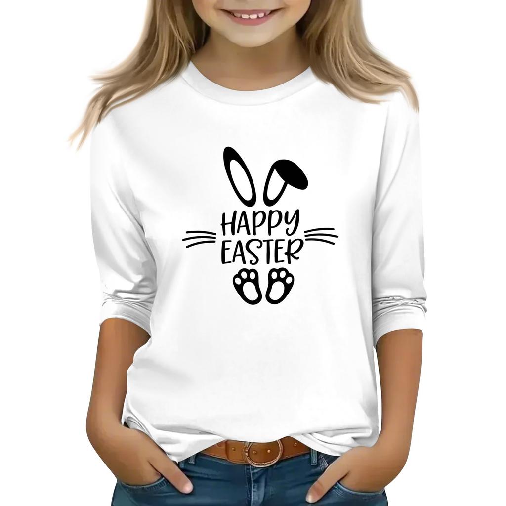 Çocuk 3/4 Kol Üstler Günlük Baskılı Tişört Yuvarlak Yaka Kazak Bluz