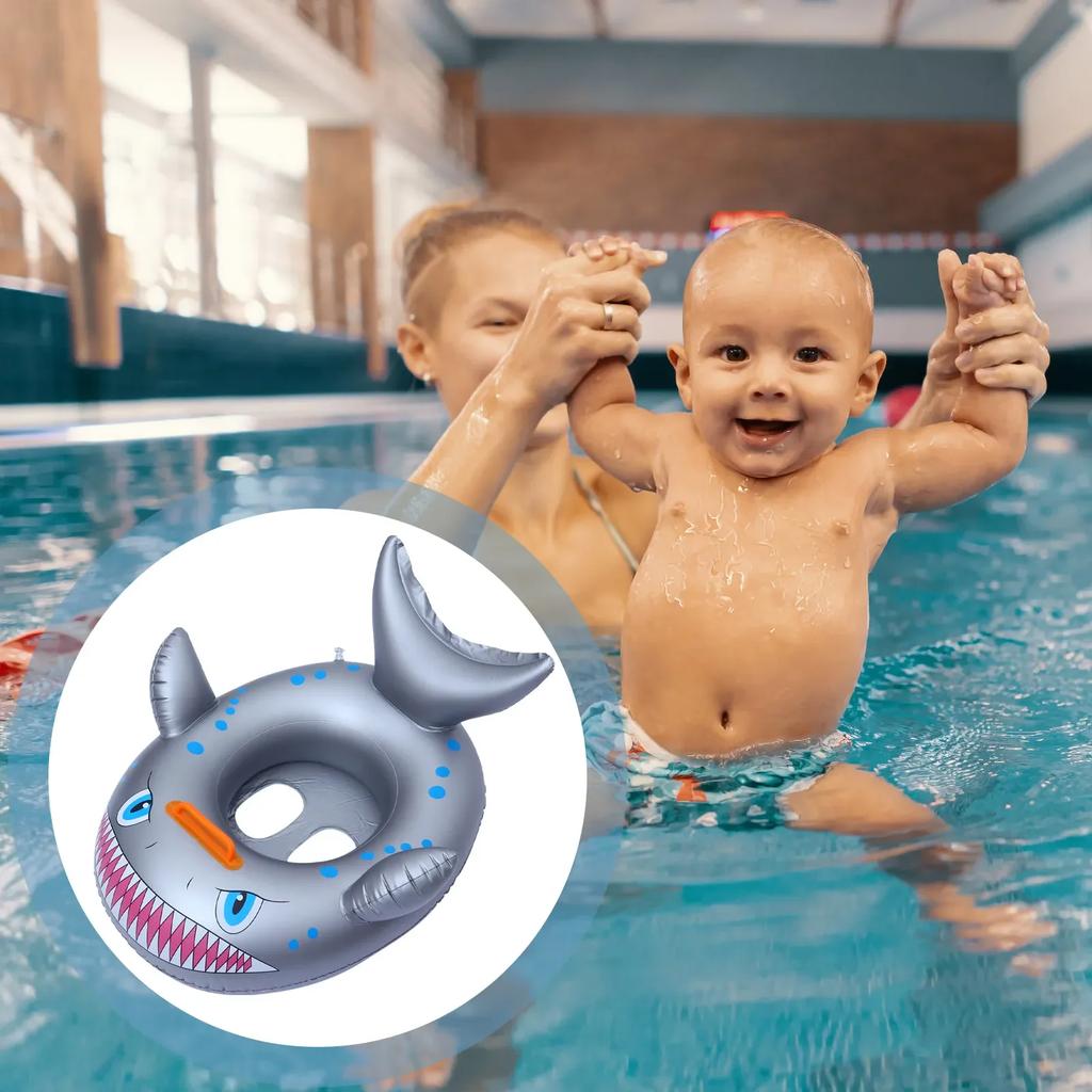 Cartoon Shark Inflatable Toy for Boys Girls PVC Water Toys Water Inflatable Ring Swimming Floating Seat Boat Summer Outdoor Pool