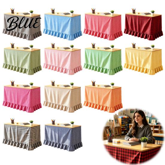 Classroom Desk Cover Gingham Ruffled Table Skirt Cottagecore Teacher Skirt for Classroom ClassroomDesk Plaid Tablecloth Birthday Wedding Baby Shower