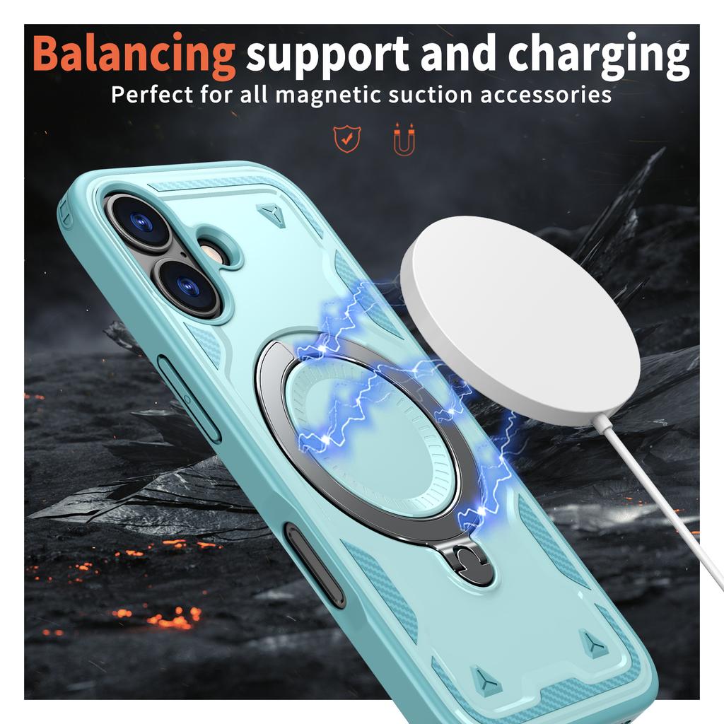 For iPhone 17 Case Compatible with MagSafe Military Protection PC+TPU Kickstand Phone Cover