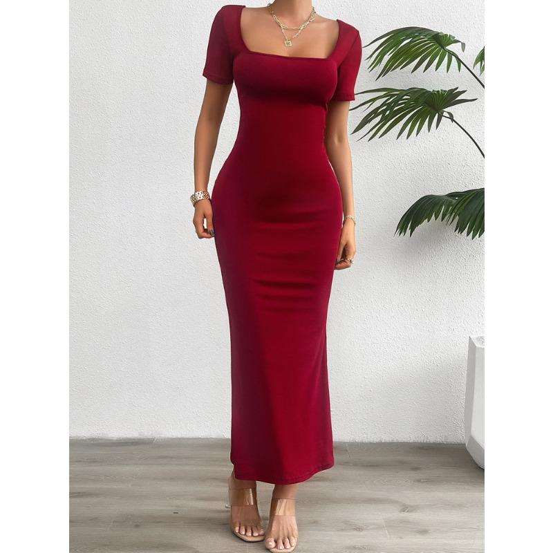 Women's Summer Solid Color Slim Short-sleeved Dress