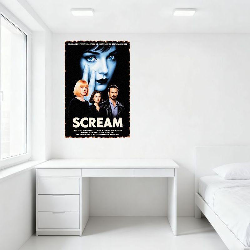Scream Filmplansch Vintage Metallplåtskylt Skräckfilm Väggkonst David Arquette Neve Campbell Drew Barrymore Inredning för Hem Man