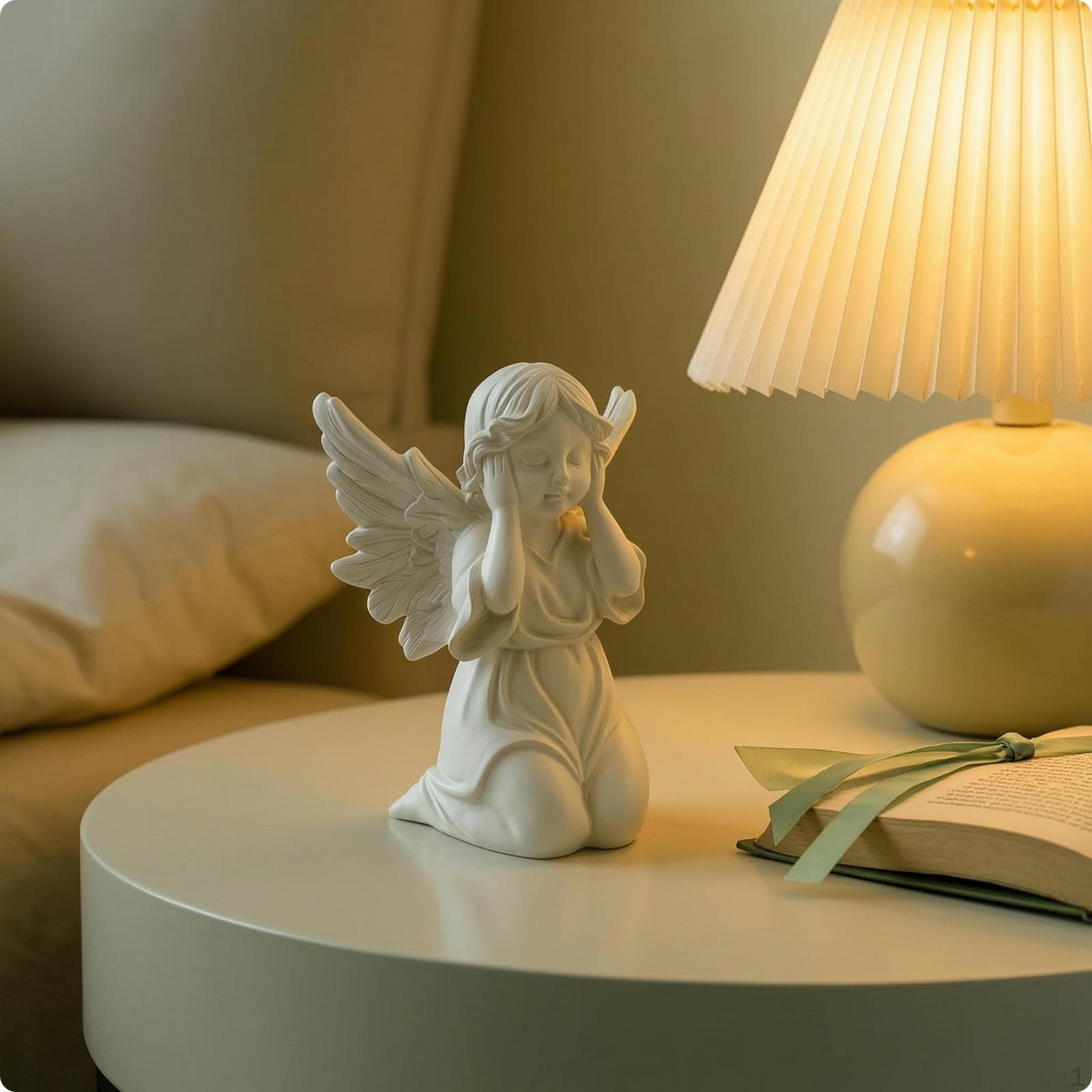 Kneeling Angel Figurine White Resin Statue Decorative Figure for Aesthetic Minimalism Seekers,